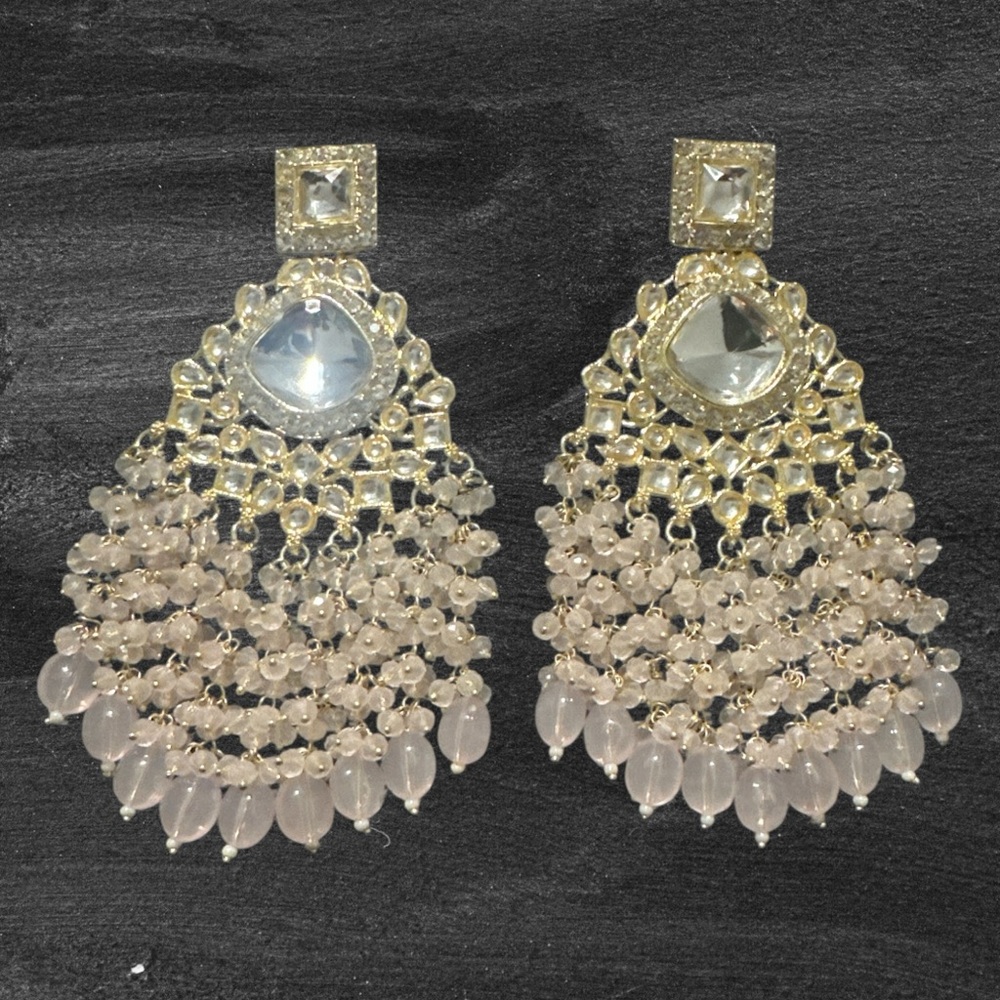 Elegant Gold and Pink Chandelier Earrings